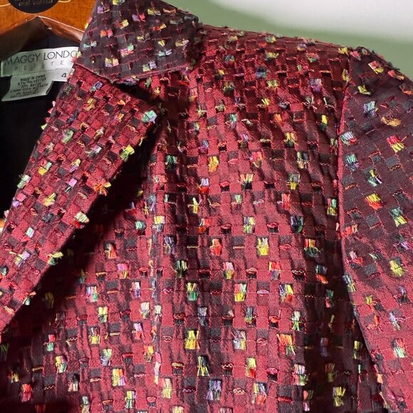 Maggy London Petite Sz 4 Burgandy with Multicolor Flecks Black Trim Pencil Skirt - Picture 4 of 9